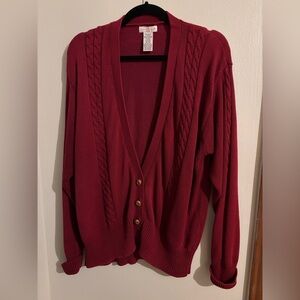 Yarnworks Vintage Red Cable Knit Cardigan Sweater - 100% cotton